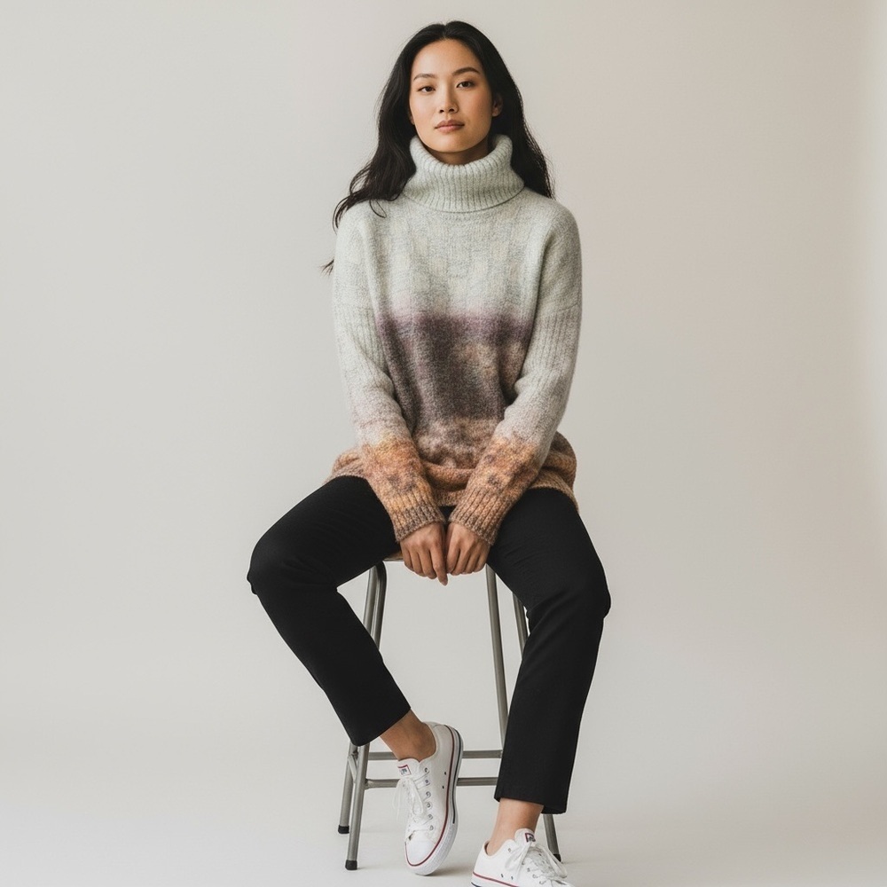 🌻Anthropologie OLIVER by Escio Bohemian Watercolor Turtleneck Sweater Size M - Picture 1 of 10